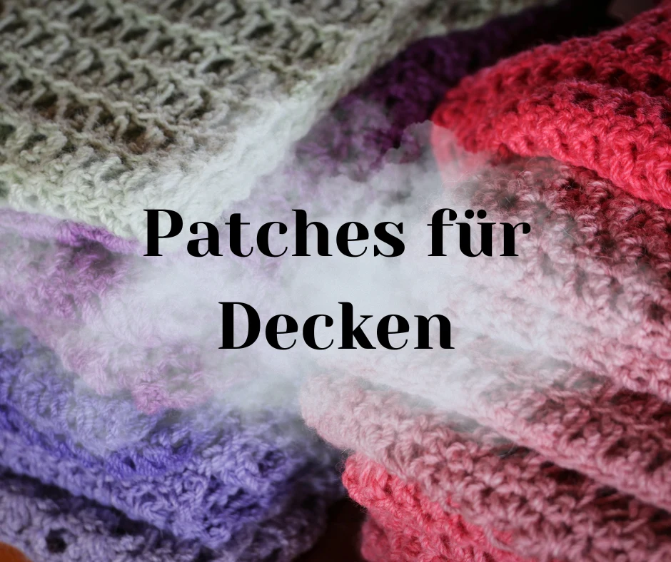 Grafik Patches für Decken mit gestrickten bunten Deckenstücken.
